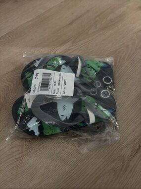 Gray and Green Shark Print Baby Sandals